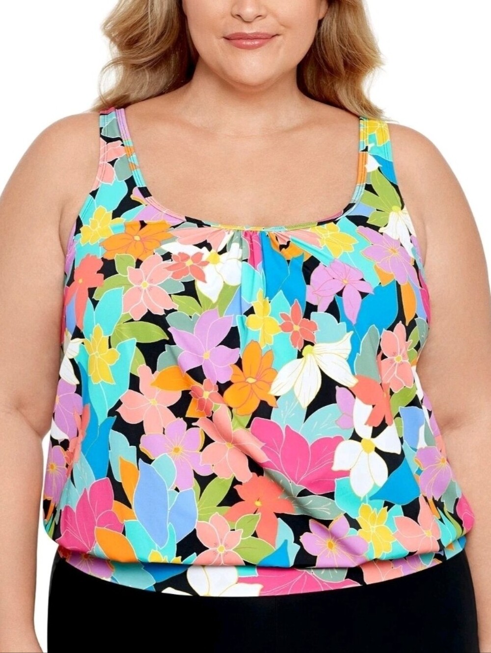 Swim Solutions | Tankini Top Blouson Size 24W In Multicolored Floral Print